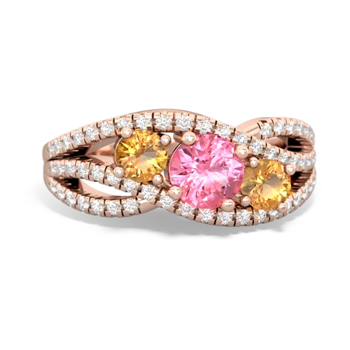 pink sapphire-citrine three stone pave ring