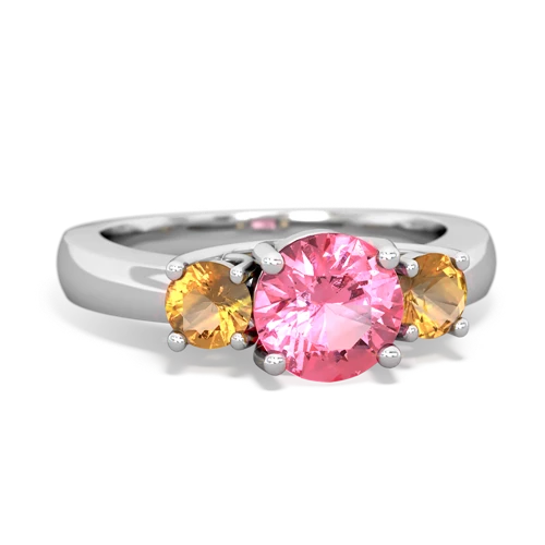 Lab Pink Sapphire Lab Created Pink Sapphire with Genuine Citrine and Genuine White Topaz Three Stone Trellis ring Ring