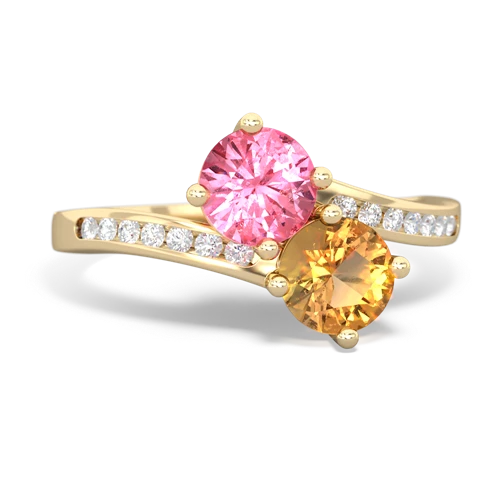 pink sapphire-citrine two stone channel ring