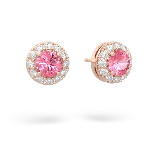 pink sapphire classic halo earrings