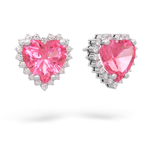 Lab Pink Sapphire Halo Heart Lab Created Pink Sapphire earrings Earrings