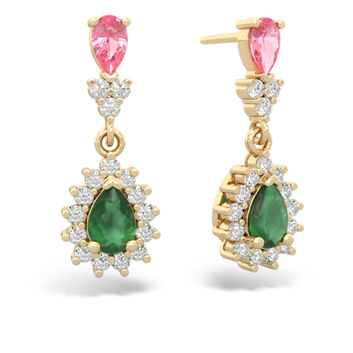 Lab Pink Sapphire Lab Created Pink Sapphire with Genuine Emerald Halo Pear Dangle earrings Earrings