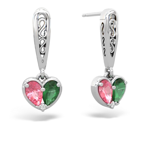 pink sapphire-emerald filligree earrings