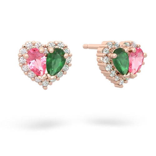 pink sapphire-emerald halo-heart earrings