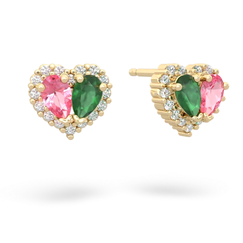 pink sapphire-emerald halo-heart earrings