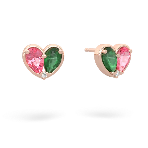 pink sapphire-emerald one heart earrings