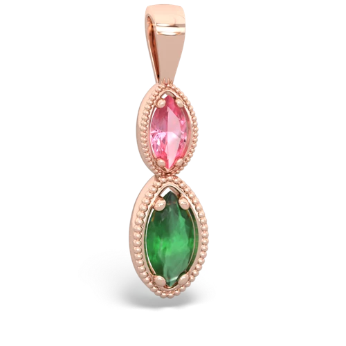 Lab Pink Sapphire Lab Created Pink Sapphire with Genuine Emerald Antique-style Halo pendant Pendant