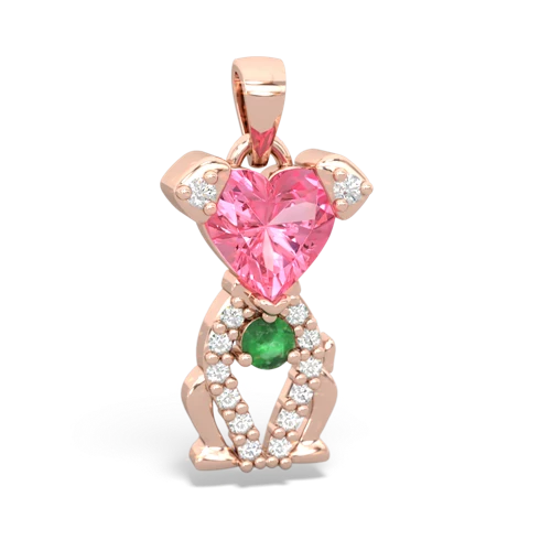 Lab Pink Sapphire Lab Created Pink Sapphire with Genuine Emerald Puppy Love pendant Pendant