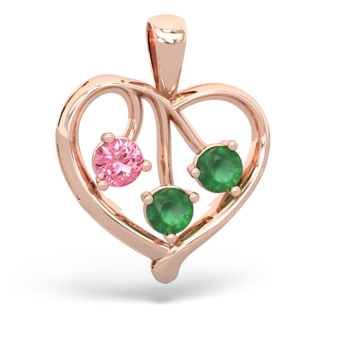 Lab Created Pink Sapphire with Genuine Emerald and Genuine Tanzanite Glowing Heart pendant