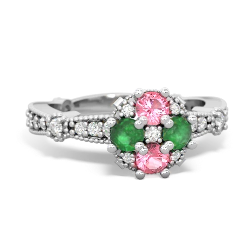 pink sapphire-emerald art deco engagement ring
