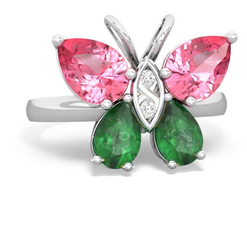 pink sapphire-emerald butterfly ring