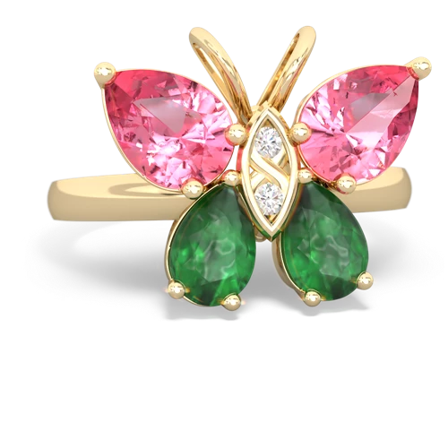 pink sapphire-emerald butterfly ring