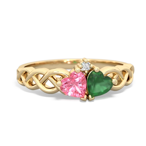 Lab Pink Sapphire Lab Created Pink Sapphire with Genuine Emerald Heart to Heart Braid ring Ring