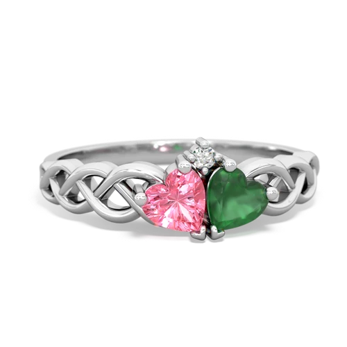 pink sapphire-emerald celtic braid ring