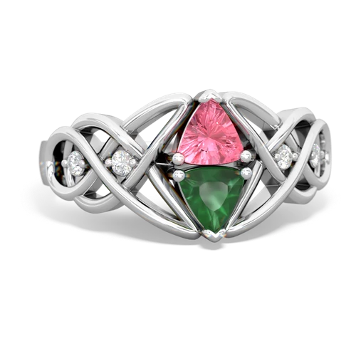 pink sapphire-emerald celtic knot ring