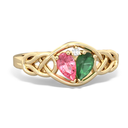 pink sapphire-emerald celtic knot ring