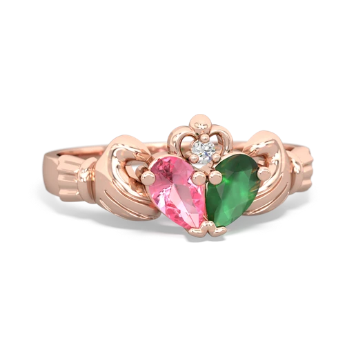 Lab Pink Sapphire Lab Created Pink Sapphire with Genuine Emerald Claddagh ring Ring