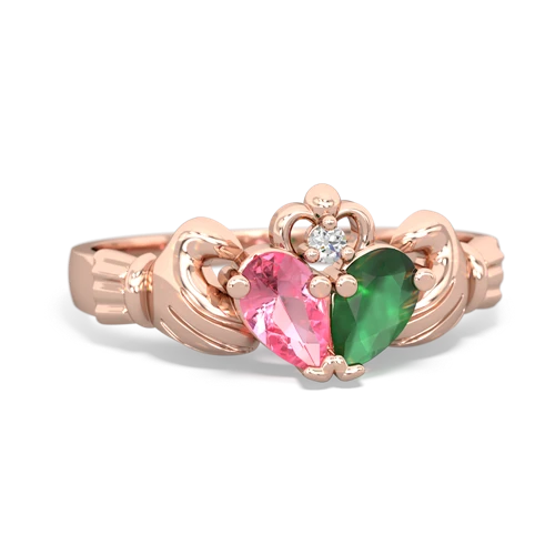 pink sapphire-emerald claddagh ring