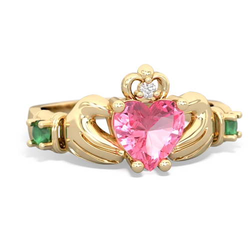 Lab Pink Sapphire Lab Created Pink Sapphire with Genuine Emerald and Genuine London Blue Topaz Claddagh ring Ring