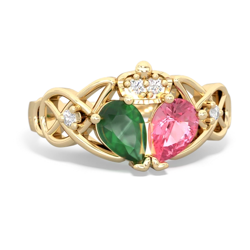 Lab Pink Sapphire Lab Created Pink Sapphire with Genuine Emerald Two Stone Claddagh ring Ring