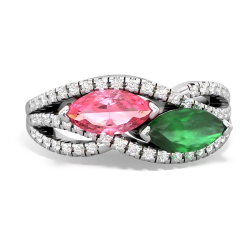 Lab Pink Sapphire Lab Created Pink Sapphire with Genuine Emerald Diamond Rivers ring Ring