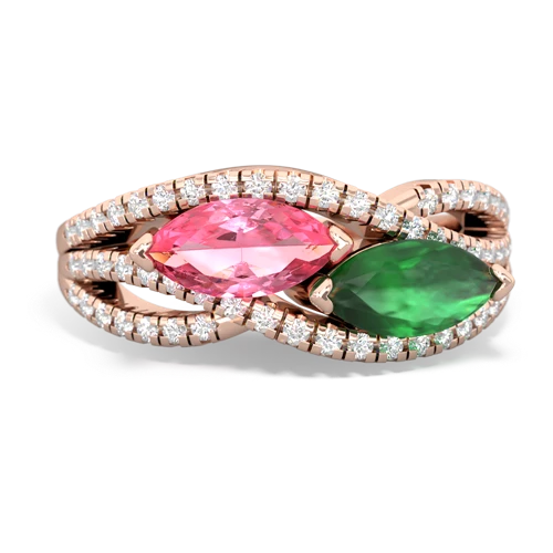 pink sapphire-emerald double heart ring