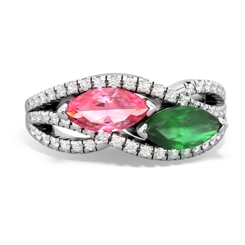 pink sapphire-emerald double heart ring