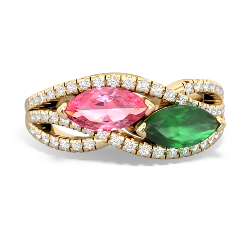 pink sapphire-emerald double heart ring