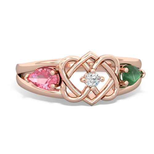 pink sapphire-emerald double heart ring