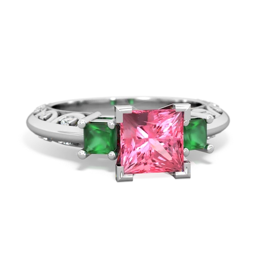 Lab Created Pink Sapphire with Genuine Emerald and Genuine Tanzanite Art Deco ring