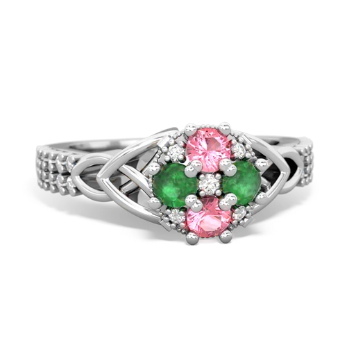 Lab Pink Sapphire Lab Created Pink Sapphire with Genuine Emerald Celtic Knot Engagement ring Ring