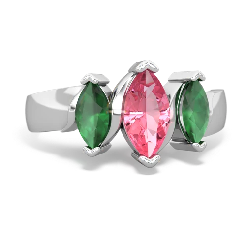Lab Created Pink Sapphire with Genuine Emerald and Genuine Tanzanite Three Peeks ring