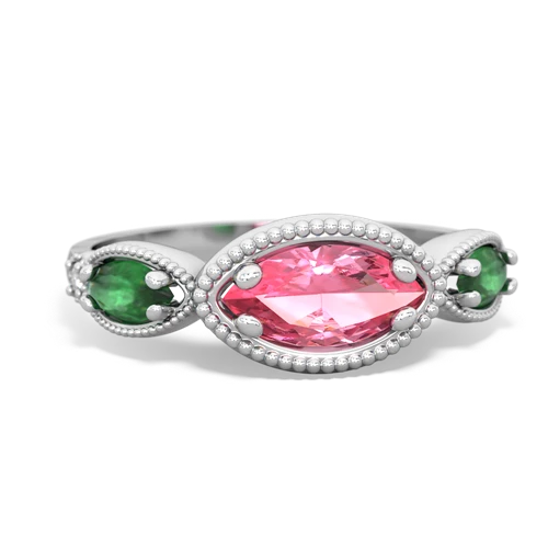Lab Pink Sapphire Lab Created Pink Sapphire with Genuine Emerald and Genuine Citrine Antique Style Keepsake ring Ring