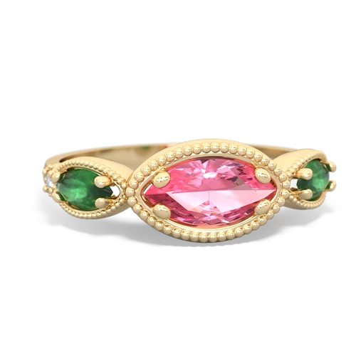 pink sapphire-emerald milgrain marquise ring