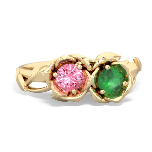 Lab Pink Sapphire Lab Created Pink Sapphire with Genuine Emerald Rose Garden ring Ring