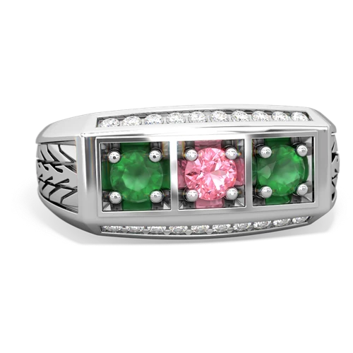 pink sapphire-emerald three stone ring