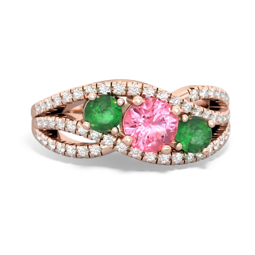 pink sapphire-emerald three stone pave ring