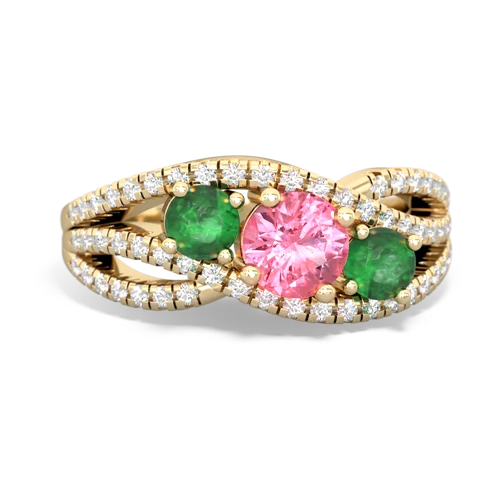 pink sapphire-emerald three stone pave ring