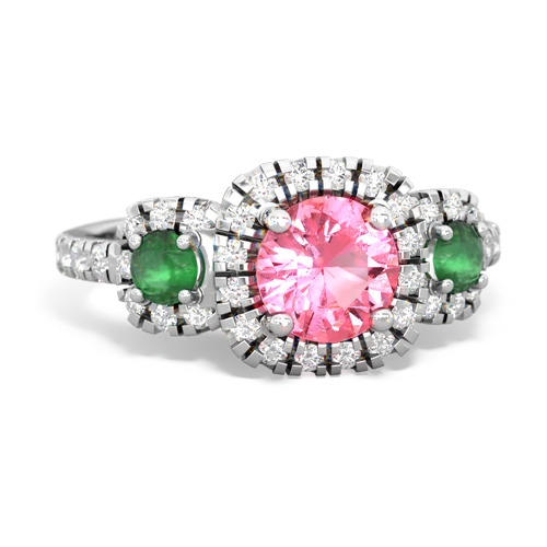 pink sapphire-emerald three stone regal ring