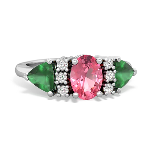 Lab Pink Sapphire Lab Created Pink Sapphire with Genuine Emerald and  Antique Style Three Stone ring Ring