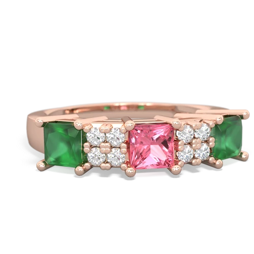 Lab Pink Sapphire Lab Created Pink Sapphire with Genuine Emerald and  Three Stone ring Ring