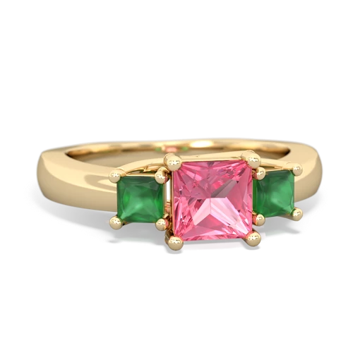 Lab Pink Sapphire Lab Created Pink Sapphire with Genuine Emerald and Genuine London Blue Topaz Three Stone Trellis ring Ring