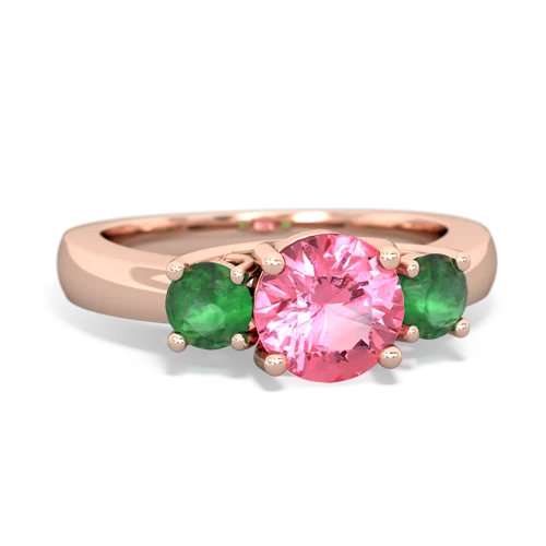 Lab Pink Sapphire Lab Created Pink Sapphire with Genuine Emerald and Genuine London Blue Topaz Three Stone Trellis ring Ring