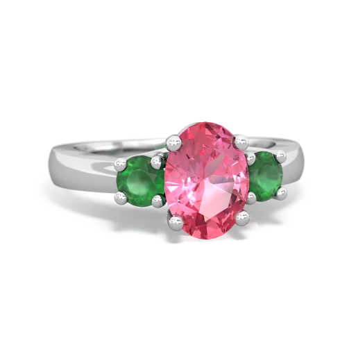 Lab Pink Sapphire Lab Created Pink Sapphire with Genuine Emerald Three Stone Trellis ring Ring