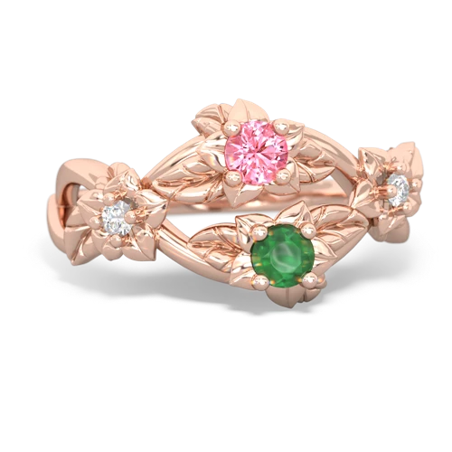 Lab Pink Sapphire Lab Created Pink Sapphire with Genuine Emerald Sparkling Bouquet ring Ring