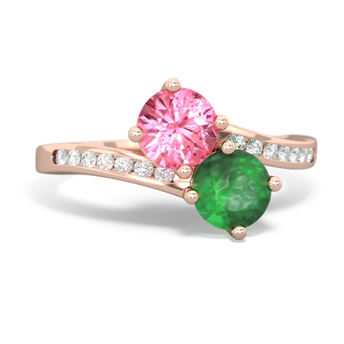 pink sapphire-emerald two stone channel ring