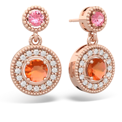 pink sapphire-fire opal halo earrings