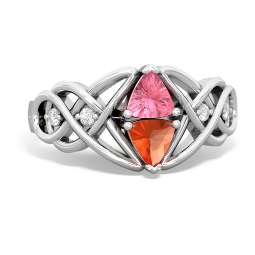 pink sapphire-fire opal celtic knot ring