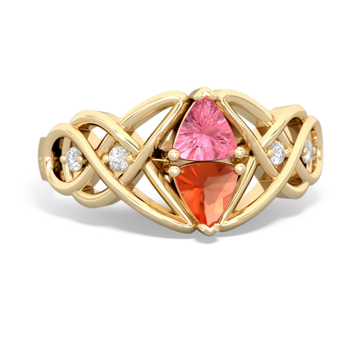 pink sapphire-fire opal celtic knot ring