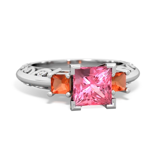 Lab Pink Sapphire Lab Created Pink Sapphire with Genuine Fire Opal and Genuine Fire Opal Art Deco ring Ring